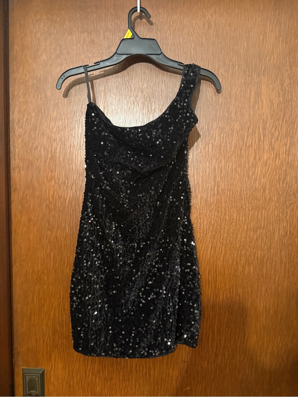 SHEIN Black One-Shoulder Sequin Mini Dress